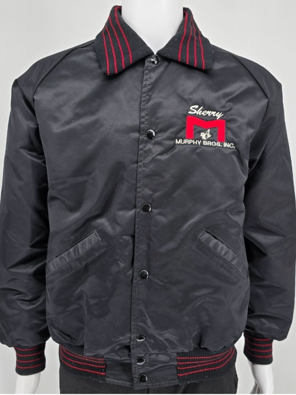 Vintage 1990s DeLong Murphy Brothers Inc. "Sherry" Satin Bomber Jacket (L)